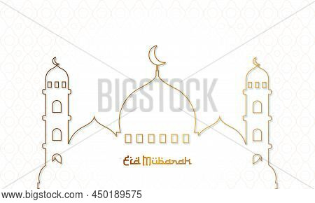 Eid Mubarak Line Elegant And Luxury Islamic Background With Mosque Gold