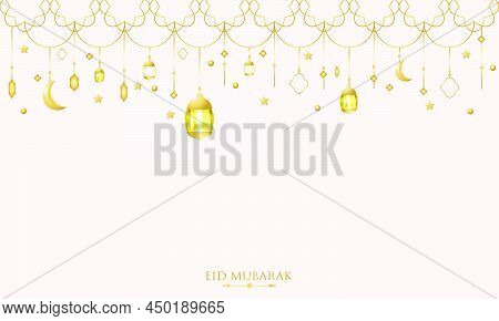 Eid Mubarak Simple Elegant And Luxury Islamic Background With Lantern White Gold