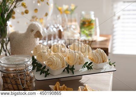 Tasty Treats On Table In Room. Baby Shower Party