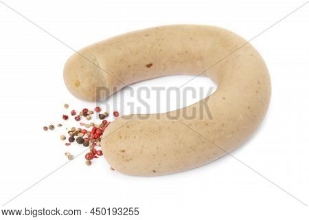 Delicious Liverwurst With Spices On White Background