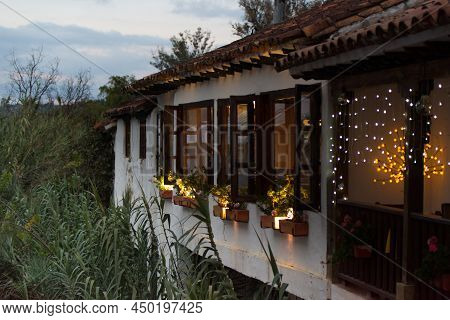 Colonial Buildings In The Pretty Village Of Villa De Leyva, Colombia. High Quality Photo