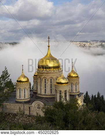 Jerusalem, Israel - February 11th, 2022: The Moscovia Russian Orthodox Monastery In Ein Karem Neighb