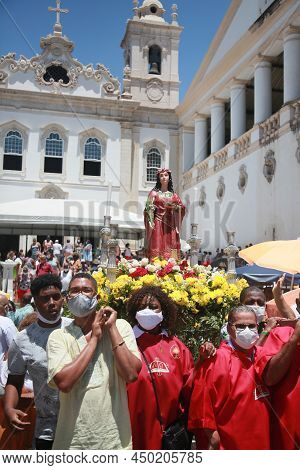 Salvador, Bahia, Brazil - December 13, 2021: Faithful Celebrate Santa Luzia Day - Patron Of Ophthalm