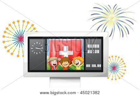 Illustration des trois enfants à l'intérieur du tableau de bord avec le drapeau suisse sur fond blanc