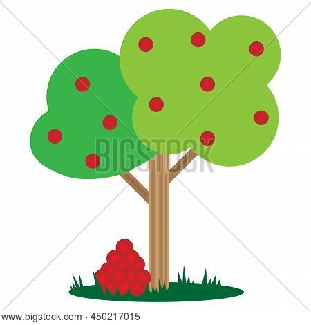 Cartoon Tree With Fruits. Cartoon Style. Summer Background. Vector Illustration. Stock Image.