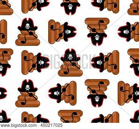 Shit Pirate Pattern Seamless. Filibuster Turd In Pirate Hat. Baby Fabric Ornament