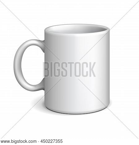 Mockup Blank White Cup Mug Porcelain, Ceramics Isolated On White Background. Mock Up Template For Br