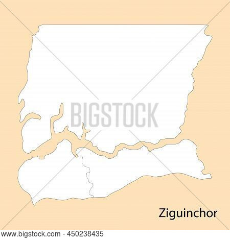 High Quality Map Of Ziguinchor Is A Region Of Senegal, With Borders Of The Districts