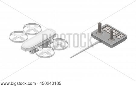 Robotic Artificial Objects Set. Rone And Remote Control, Hi-tech Technology Concept Isometric Vector