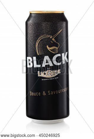 London,uk - February 10,2022: Black Licorne Stout Original Beer On White.