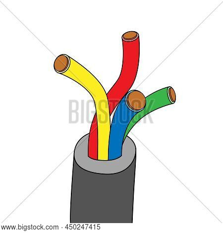 4 Cores Screened Insulated Wire. Multicore Electric Cable. Vector Illustration. Simple Stock Cartoon