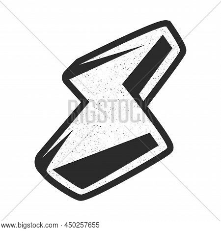 Sign Of High Voltage, Danger. Outline Of Black And White 3d Lightning With Splashes And Shadow, Symb