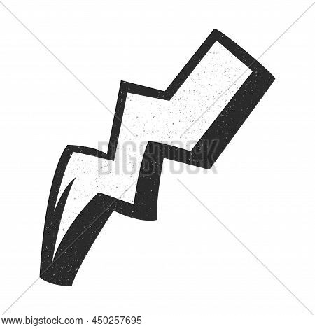 Sign Of High Voltage, Danger. Outline Of Black And White Lightning With Splashes And Shadow, Symbol