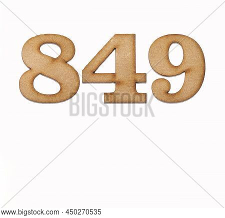 Number 849 In Wood, Isolated On White Background