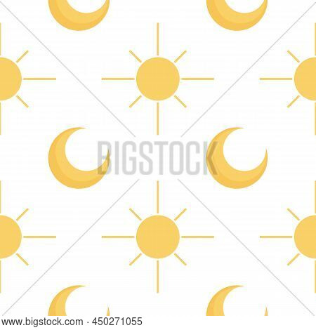 Sun And Moon Seamless Pattern With Day And Night Theme On White Background