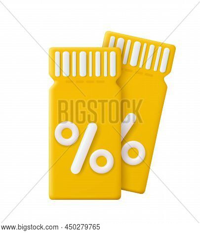 3d Render Discount Coupon With Percentage Sign. Voucher Card Cash Back Template Design With Coupon C