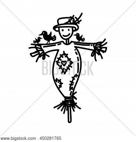 Cute Scarecrow, Hand-drawn Doodle-style Element. A Doll For The Birds Of The Field. A Means Of Dryin