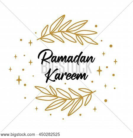 Ramadan Kareem Text Into Stras And Branch Graphic Element. Isolated Islamic Logo. Celestial Symbol F
