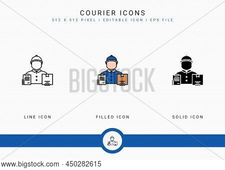 Courier Icons Set Vector Illustration With Solid Icon Line Style. Logistic Delivery Concept. Editabl