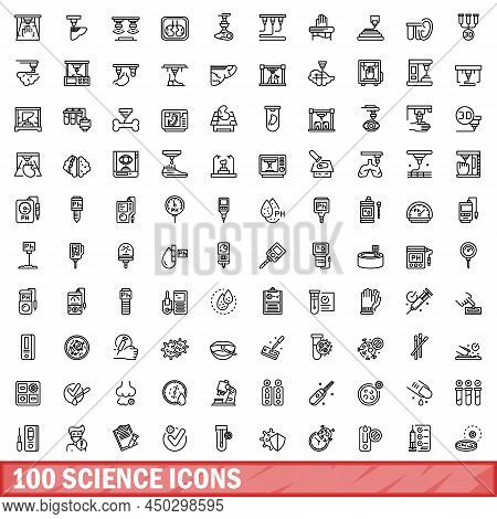 100 Science Icons Set. Outline Illustration Of 100 Science Icons Vector Set Isolated On White Backgr