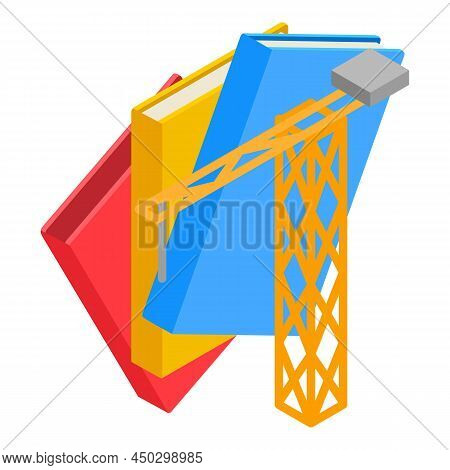 Construction Education Icon Isometric Vector. Building Tower Crane And Book Icon. Learning, Studying
