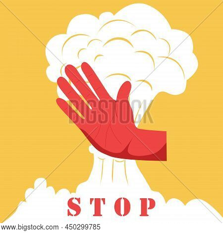Stop Nuclear Weapons Banner. Atomic Bomb Explosion. No War Flat Vector Illustration