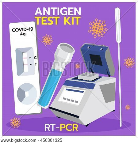 Illustration  Two Devices Rt-pcr With Text And Virus On Purple Background.