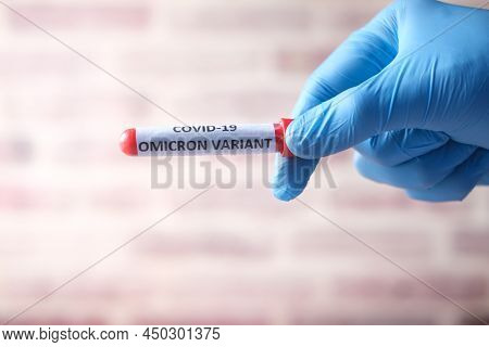Hand Hold Omicron Variant Corona Virus Blood Test Tube