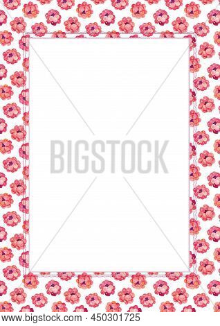 Hand-painted Watercolor Raspberry Frame Border. A4 A5 International Size With Illustration With Free