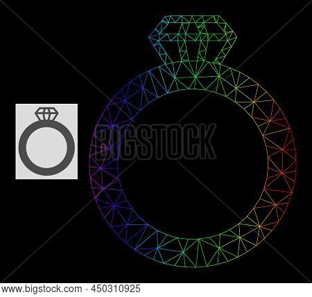Rainbow Gradient Network Gem Ring Icon. Geometric Carcass Flat Network Is Based On Gem Ring Icon, Ge