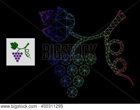 Rainbow Gradient Mesh Grape Plant Icon. Geometric Carcass 2d Network Based On Grape Plant Icon, Gene