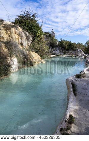 Ancient Hot Thermal Springs And Blue Pool In Nature Park Dei Mulini, Bagno Vignoni, Tuscany, Italy