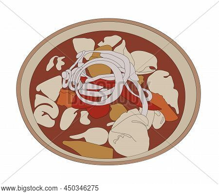 Soup With Dumplings Vector Illustration. Asian Cuisine.