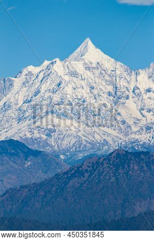 Portrait Shot Of Himalayan Peak, Panchachuli Seen From Kausani.