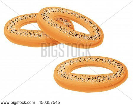 Bagel Toast. Russian Bakery Product In Cartoon Style. Fresh Healthy Food.