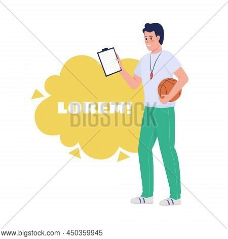 School Trainer Quote Textbox With Flat Character. Physical Activities. Speech Bubble With Creative C