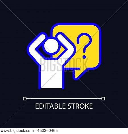Fear Rgb Color Icon For Dark Theme. Scared Person With Difficult Question. Depression And Mental Dis