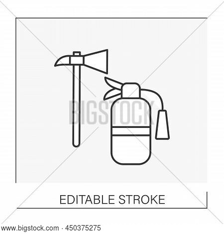 Fireman Line Icon. Firefighter. Dangerous Job.professions Concept. Isolated Vector Illustration.edit