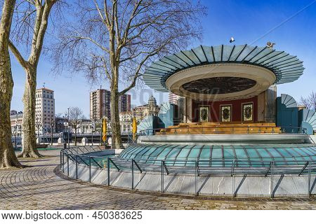 Bilbao, Spain, February 15, 2022. Kiosko De La Musica Work By Pedro Ispizua In Bilbao In Spain