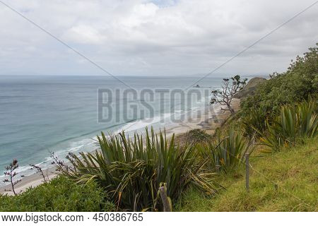 Aerial View Of Mangawhai Heads Beach In A Cloudy Day, New Zealand.