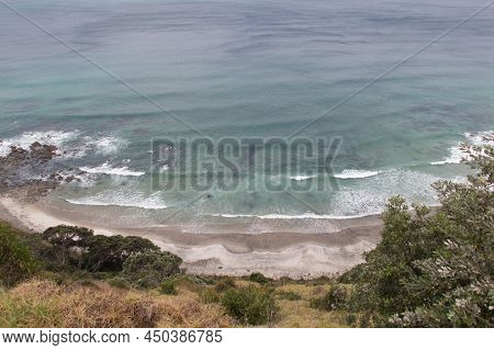 The View Of The Sea Seeing From Mangawhai Cliffs Walk Track. Marine Landscape In New Zealand.