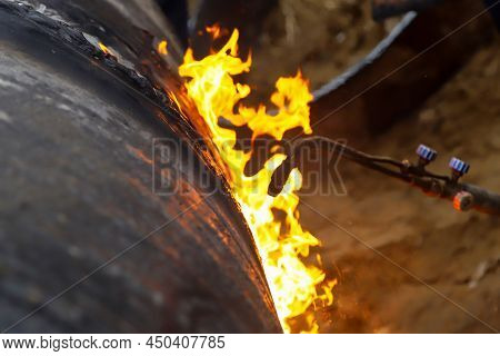 Working With Gas Cutting Requires Special Skill To Cut Pipes With Fire.