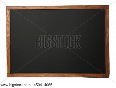 Black Chalk Board In Wooden Frame Isolated On White