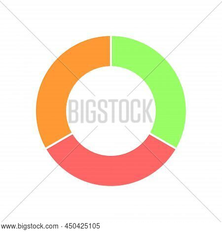 Donut Chart. Colorful Circle Diagram Divided In 3 Sections. Infographic Wheel Icon. Round Shape Cut 