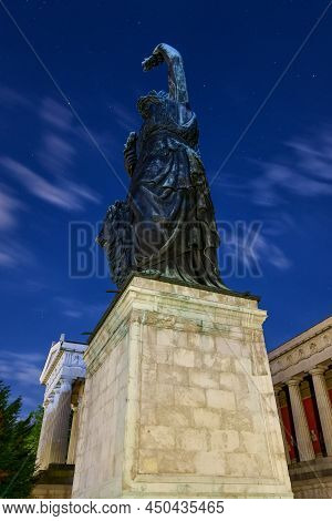 Munich, Germany - Jul 19, 2021: Bavaria Statue And Ruhmeshalle (hall Of Fame) In Munich, Germany, Th
