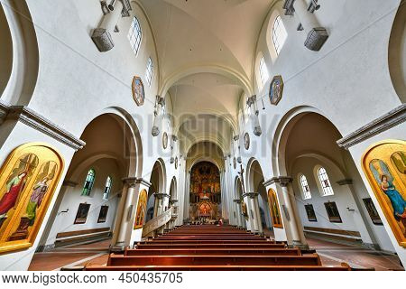 Munich, Germany - Jul 20, 2021: Interior Of Parish Church Of St. Anna Im Lehel. Church Was Built In 