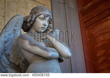 Genoa, Italy - Circa August 2020: Angel Sculpture By Giulio Monteverde For The Oneto Family Monument