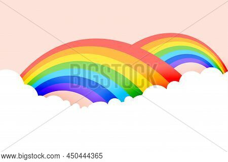 Rainbow Background With Clouds In Pastel Colors