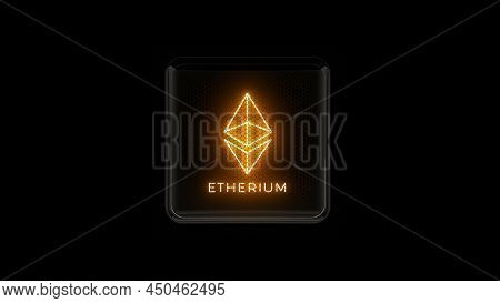 Etherium. Golden Etherium Coin Logo. Nixie Tube Indicator. Gas Discharge Indicators And Lamps. 3D. 3