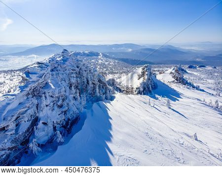 Landscape Winter Forest On Mountain Mustag Kemerovo Region Russia